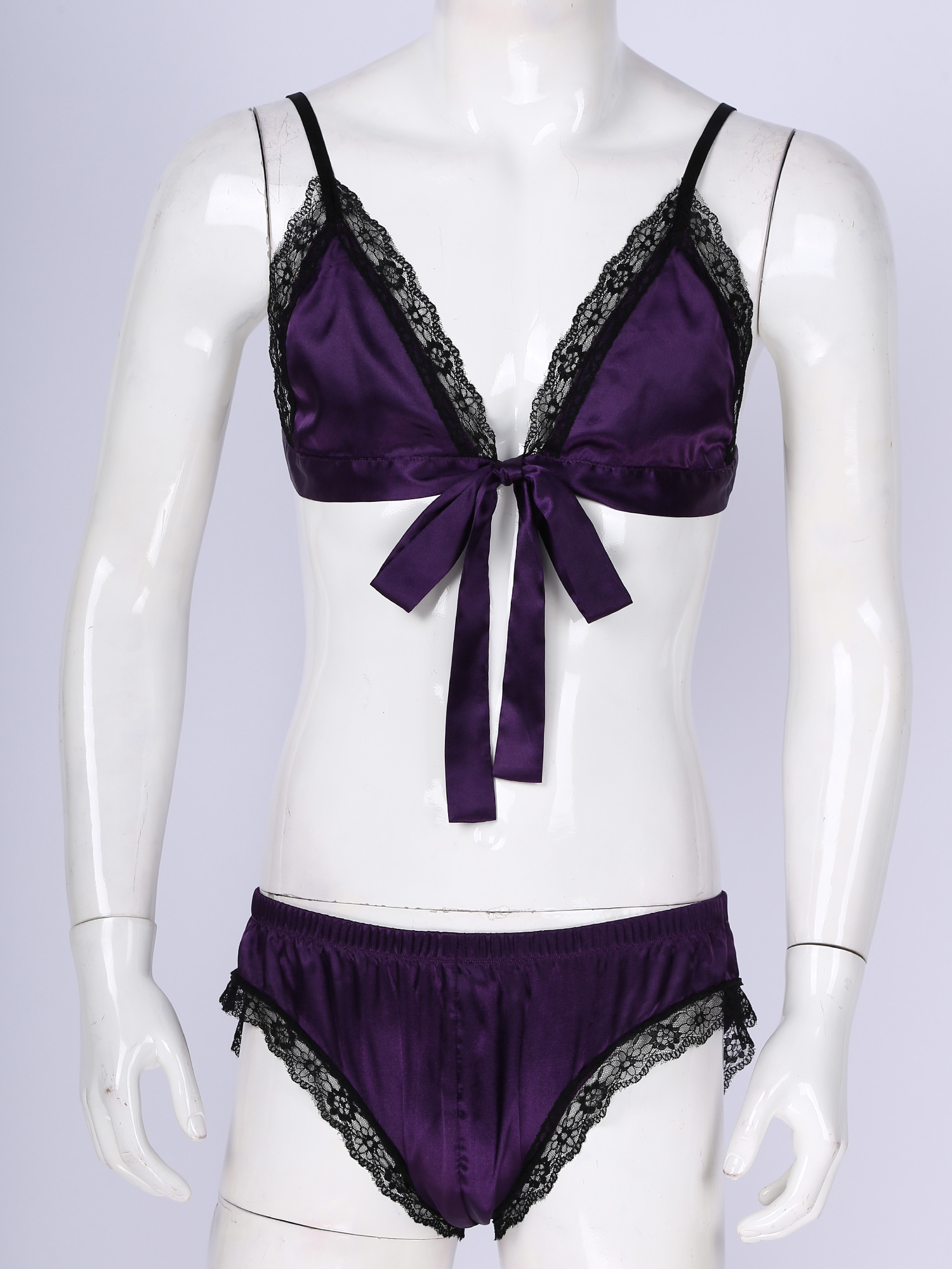 Men Satin Lingerie Suit Sissy  - Sheer Mesh Bra incelemesi ve fiyatı