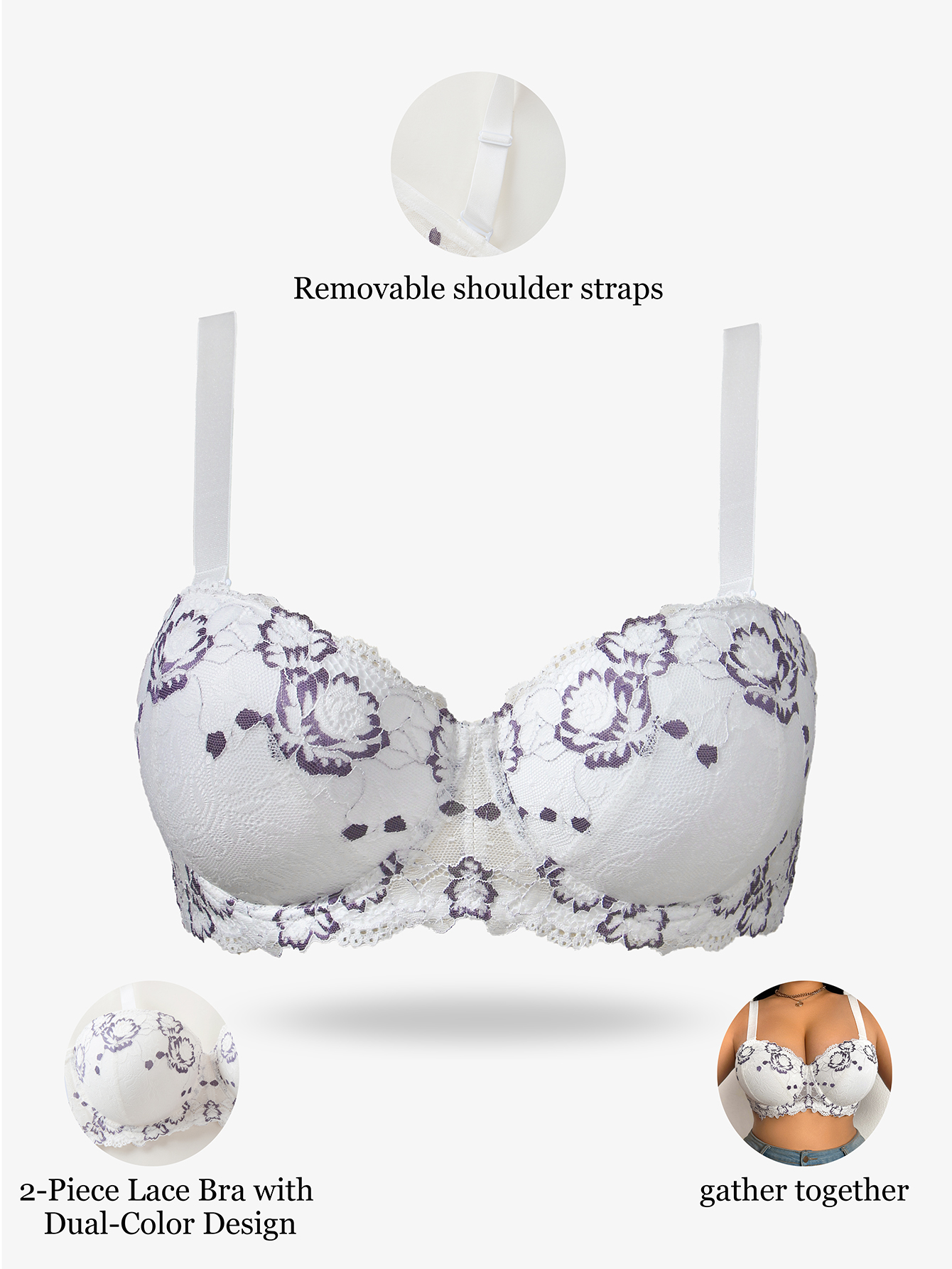 Plus Size Lace & Embroidery Wo - Plunge Bra Push Up incelemesi ve fiyatı