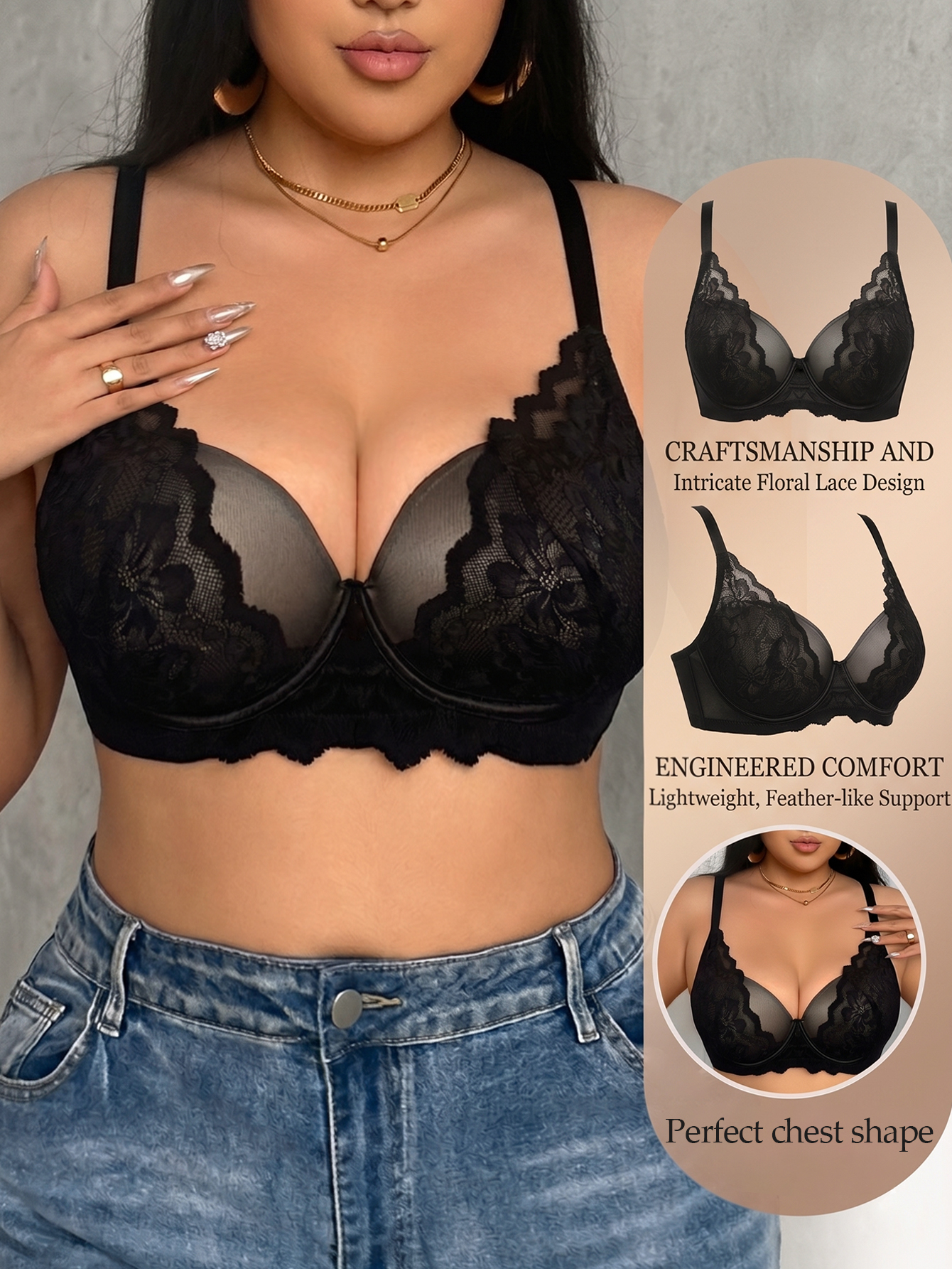 Wide Strap Plus Size Women Bra - Plunge Bra Push Up incelemesi ve fiyatı