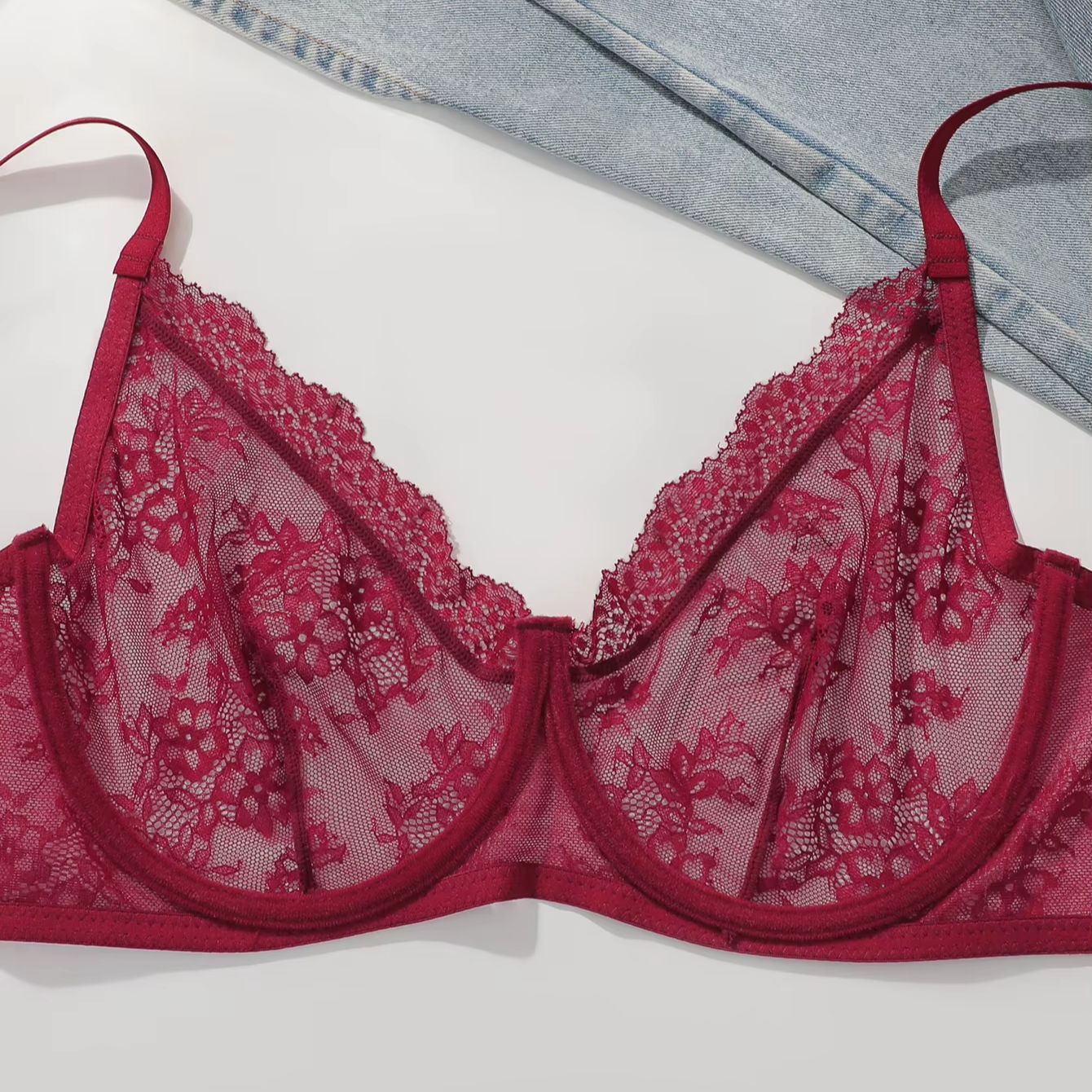 Women Plus Size Red Lace Sheer - Sheer Bra Lace incelemesi ve fiyatı